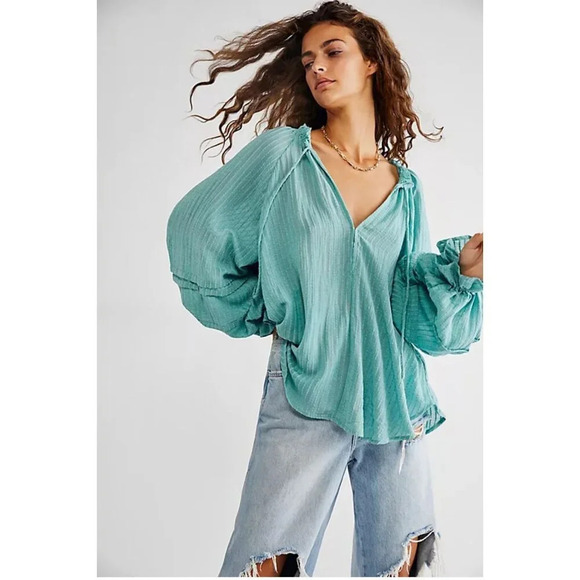 Free people blue out of town blouse top small - Picture 1 of 6